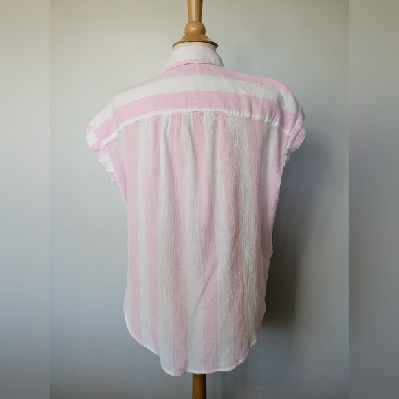 Madewell Central Tunic Cara Striped Pink & White Button Down Shirt SZ XS - Picture 6 of 9
